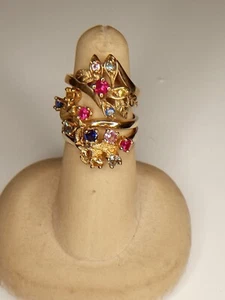 Größe 7 & 7,75 Konvolut 3 goldfarbene Strassringe mit Blumenmuster - Bild 1 von 7