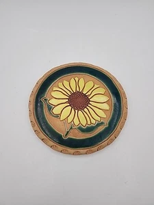 Vtg Jane Ashley Yellow Sunflower Bread Warmer, Stoneware Trivet, Green Trim - Picture 1 of 12