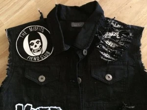 Misfits Girls Slashed Shredded Ripped Denim Cut-Of Jacket Waistcoat Fiend Club - Picture 1 of 12