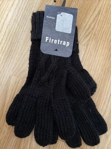 Firetrap New Womens Black One Size Adult Knitted Gloves RRP £14.99 - Picture 1 of 4
