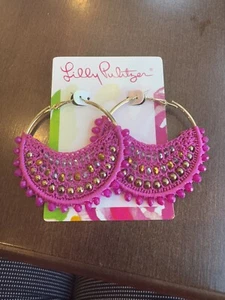 NUEVO CON ETIQUETAS Lilly Pulitzer Buganvilla Rosa Cuentas Crochet Aro Pendientes Declaración - Imagen 1 de 8