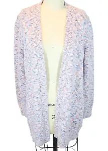 LL BEAN Marled Cotton Ragg Open Front Cardigan Sweater Size M Petite Blue Pink - Picture 1 of 7