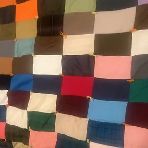 Vintage PATCHWORK QUILT Throw Blanket 65x89 Inches Squares Hand Done (box309) - Picture 1 of 7