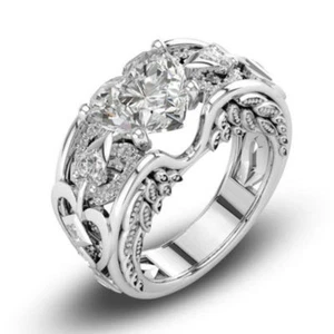 Elegant 925 Sterling Silver White Topaz Charms Wedding Engagement Ring Size 10 - Picture 1 of 4