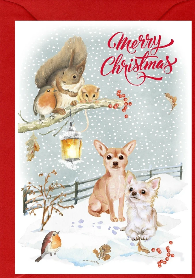 Chihuahua Dog A6 (4" x 6") Christmas Card (Blank inside) Design by Starprint - Image 1 of 1