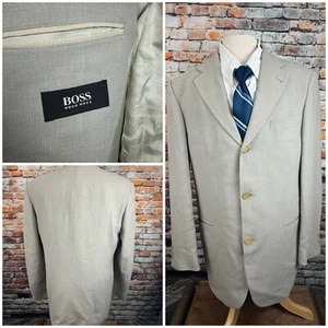 40 Regular 3-Button Blazer Jacket Hugo Boss Mars Creme Gray Linen Blend Italy - Picture 1 of 11