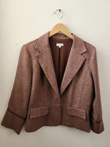 Matty M Women's Tweed Blazer One Button Pink Brown Extra Large XL - Picture 1 of 12