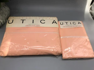 Vintage Utica Pipeline Perkal komplettes flaches Laken & Kissenbezüge (NOS) Pfirsich - Bild 1 von 8