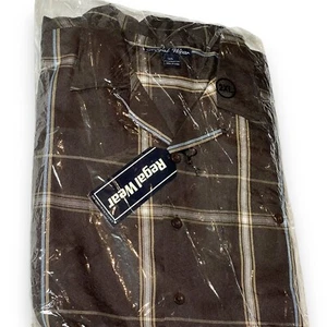 NOS Regal Wear Mens 2XL Outfit Plaid Button Up Shirt & Brown Shorts Matching Set - Picture 1 of 10