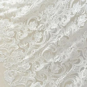 Luxus Perlen Brautkleid Spitzenrand Bestickt Hochzeit Kleid DIY Spitze Stoff 1 - Bild 1 von 9