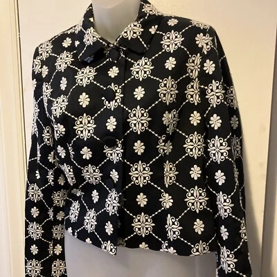 Chaqueta Blazer de Verano INC Negra Blanca Floral Bordada M Ligera Línea Verde Foto 1 de 4