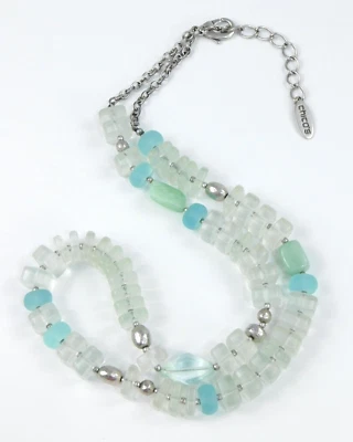 Collar Chico's Aventurina, Vidrio, Acrílico, Cuentas Tono Plata 40" Foto 1 de 3