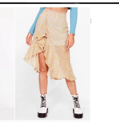 Falda Midi Nasty Gal Collection Talla 4 Estampado Floral Margarita Volantes Cintura Alta Foto 1 de 4