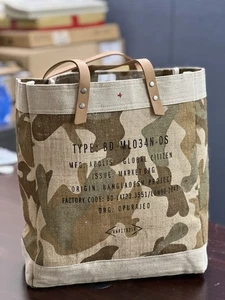 Apolis Global Citizen Burlap Leather Shopping Market Tote Shoulder Bag ｜ New - Picture 1 of 7