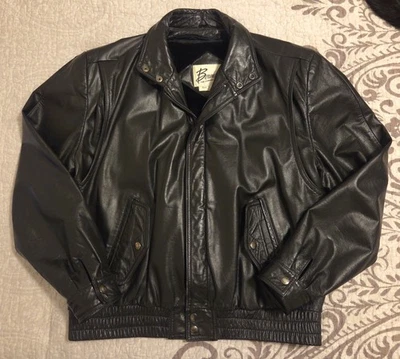 Bermans de cuero genuino vintage de los 80 raros para hombre chaqueta de vuelo de bombardero talla 44 negra Foto 1 de 4