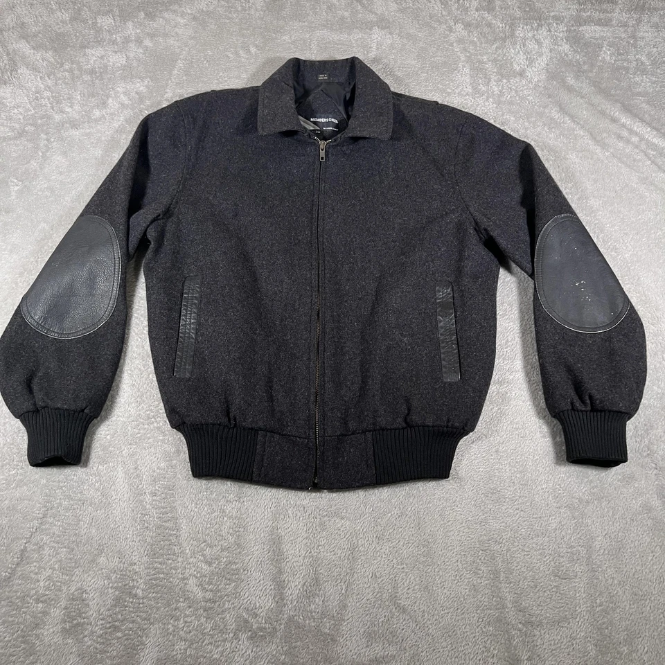 Vtg Members Only Jacket Mens Small 36 Gray Wool Leather Elbow Patch Bomber 80s - Image 1 of 4