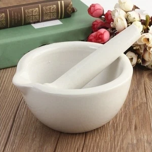 Mortar And Pestle Set Natural Ceramic Grinding Bowl White Pestal To Grind Food - Picture 1 of 13