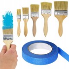 Set Malerpinsel 5x + Blaue Malerband – Synthetik | 40mm x 50m | Innen/Außen