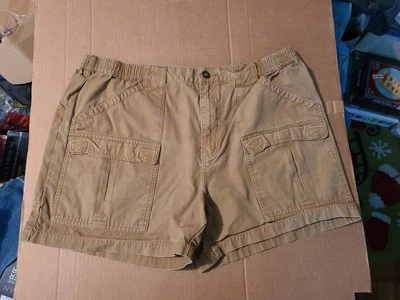 Shorts cargo feminino Cabela's 42 bolsos cáqui bronzeado caminhada ao ar livre casual algodão - Imagem 1 de 4