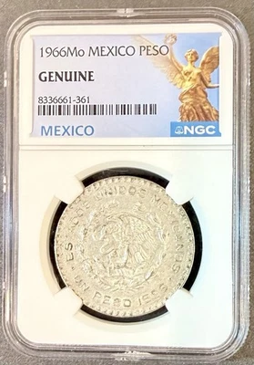 1966Mo Mexico Peso NGC Genuine 10% Silver - Image 1 of 2