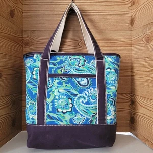 Land’s End Blue Paisley Pool Beach Canvas Tote Shoulder Bag - Picture 1 of 9