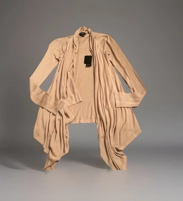 Bebe Ivory Beige Open Front Cascading Sz S Cardigan - Image 1 of 4