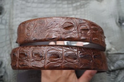 US Stock - Brown Genuine Crocodile Hornback Leather Skin Men's Belt W 1.3" #N17 - Image 1 of 4