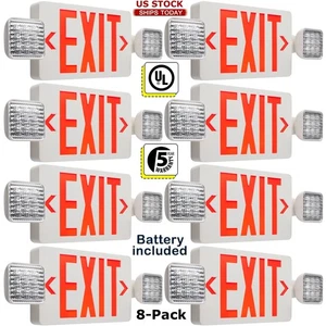 Combination Red Exit Sign/Emergency Light 90min Ni-Cad backup 120/277V Dual Head - Picture 1 of 21