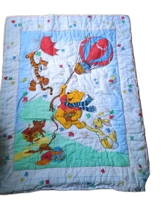 Vtg Winnie The Pooh Crib Quilt Comforter Birthday Cake Balloons Eeyore Piglet - Picture 1 of 10