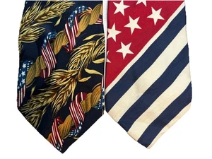 (2) Stars Stripes USA Flag by Structure 100% Silk TiesItalian Fabric Patriotic - Picture 1 of 16