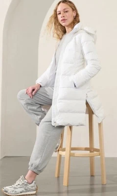 NWT Athleta Downtown Puffer Parka Small BRIGHT  WHITE $289 Removable Hood - Image 1 of 4