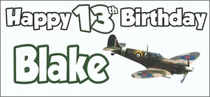 Personalised Spitfire Aircraft 13th Birthday Banner X2 Decorations Teenager Boys - Picture 1 of 1