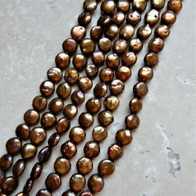 Cuentas de monedas de perlas de agua dulce genuinas marrón cobre de 8 mm - 8,5 mm, 45 perlas Foto 1 de 4