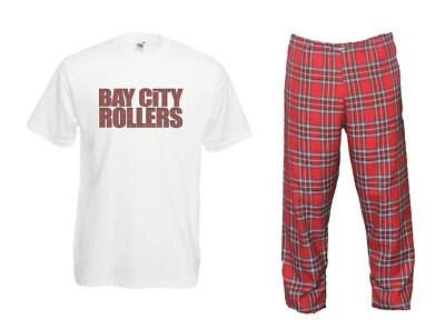 Mens 1970s Bay City Rollers T-shirt & Tartan Trousers Rock pop Fancy Dress - Image 1 of 2