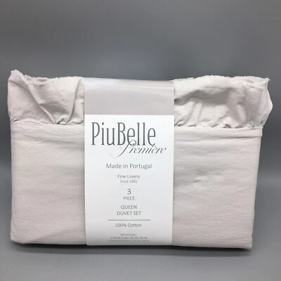 PIU BELLE 3pc PiuBelle Ruffle Raw Edge QUEEN Duvet Cover Sham Set LT GRAY Cotton Cottage