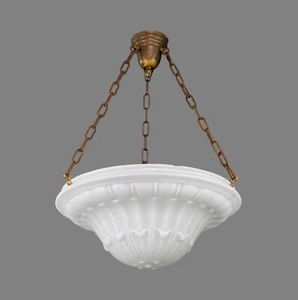 Antique White Cast Glass Dish 3 Chain Pendant Light - Picture 1 of 12