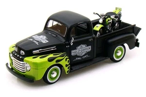 1948 FORD F-1 HARLEY DAVIDSON WITH 1948 FL PANHEAD 1/24 GREEN/BLACK MAISTO 32171 - Picture 1 of 3