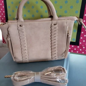 NWOT Pocketbook Bag Tote Zipper Handbag Handles Braid Beige - Picture 1 of 10