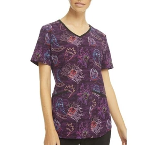 Scrubstar NEW♈Woman's Printed silky scrub Top size S~purple/orange Villains - Picture 1 of 7