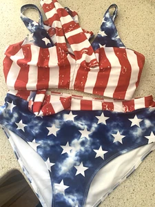 American Flag Bikini Two-piece Swimsuit Plus 1XL Patriotic July 4 - Picture 1 of 16