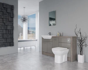 BATHROOM FITTED FURNITURE 1500MM LATTE GLOSS / DRIFTWOOD D2 - BATHCABZ - Picture 1 of 5