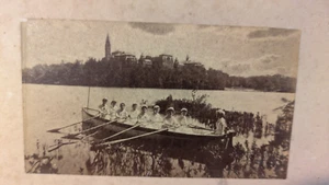 Sepia Photo women sweep rowing Wellesley College MA Lake Waban late 1800s - Picture 1 of 4