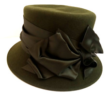 Etmar New York Hat Womens 7 Inch Green 100% Wool Nice Bow Design Church Wear