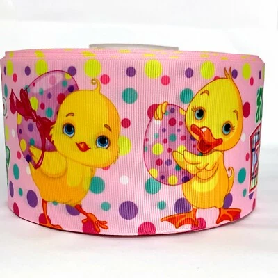 CINTA DE GROSGRAIN 5/8", 7/8", 1.5" y 3" Feliz Pascua Pollitos Huevos Arcos Impresos Foto 1 de 2
