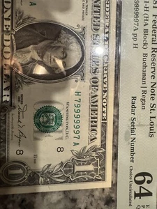 $1 1981 Super Radar Serial Number Fancy Number 79999997 PMG 64 - Picture 1 of 3