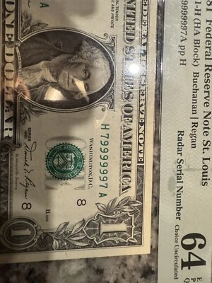 $1 1981 Super Radar Serial Number Fancy Number 79999997 PMG 64 - Image 1 of 3