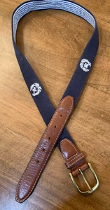 YRI Embroidered Canvas & Leather Ribbon Golf Yacht Cruise Belt Sz 36 Blue Clover - Picture 1 of 10