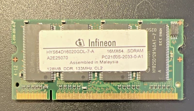 Infineon 128MB DDR PC2100 133MHz CL2 Memory SDRAM HYS65D16020GDL-7-A 16MX64 - Image 1 of 2