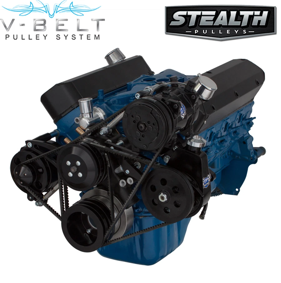 Kit de conversión de correa en V Ford 351W bloque pequeño negro aire acondicionado dirección asistida Saginaw SBF Foto 1 de 4