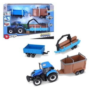 Bburago 10cm New Holland T7.315 Tractor with Three Trailers New UK B18-31668NH - Picture 1 of 1